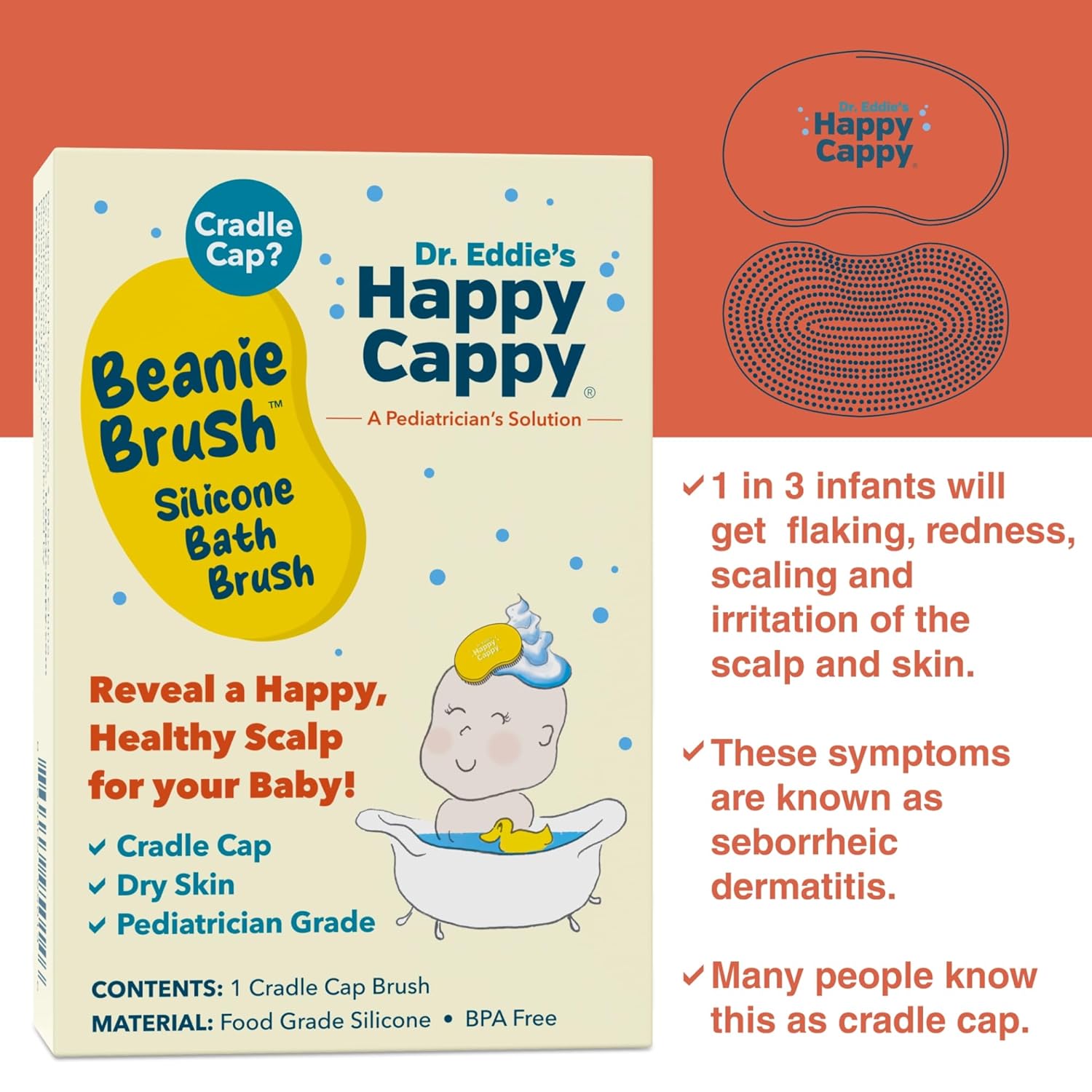 Happy Cappy Beanie Brush - Cradle Cap Brush For Babies, Dry Skin Care, Gentle Exfoliating Baby Scalp Scrubber For Bathing, Helps Dandruff And Flakes, Food Grade Silicone, Bpa Free : Baby