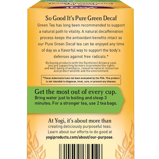 Yogi Tea Green Tea Pure Green Decaf Tea - 16 Tea Bags Per Pack (4 Packs) - Organic Decaffeinated Green Tea - Supports Overall Health - Made From Organic Decaffeinated Green Tea Leaf