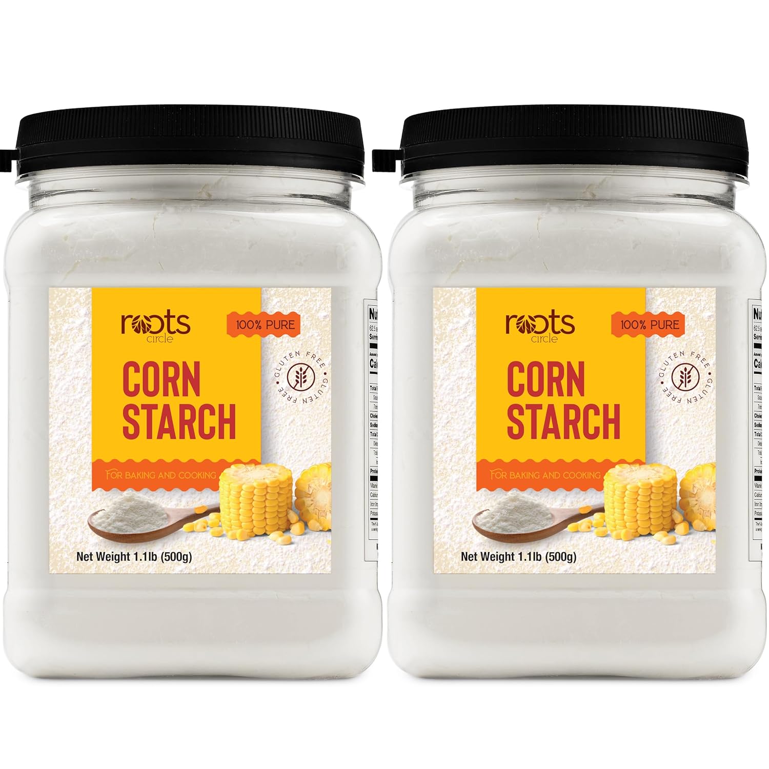 Roots Circle 100% Pure Corn Starch | 2 [17Oz] Airtight Containers | All Natural Thickener For Soups, Stews, Gravy, Baking Pies, Puddings & Cakes | Gluten-Free, Non-Gmo, Vegan, Kosher, Food-Grade