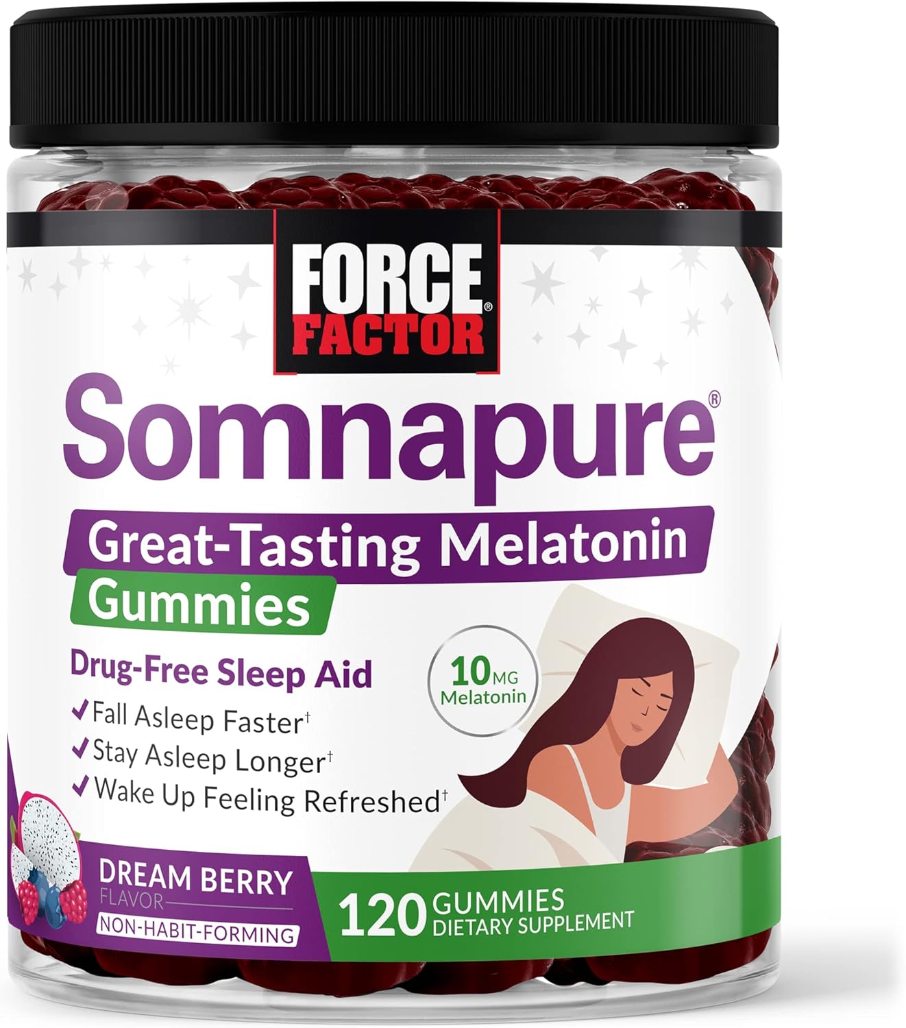 Force Factor Somnapure Gummies With Melatonin For Adults, Non-Habit-Forming Sleep Aid Supplement For Deep Sleep, Stay Asleep Longer, Wake Up Refreshed, Dream Berry Flavor, 120 Count(Pack Of 1)