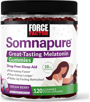 Force Factor Somnapure Gummies with Melatonin for Adults, Non-Habit-Forming Sleep Aid Supplement for Deep Sleep, Stay Asleep Longer, Wake Up Refreshed, Dream Berry Flavor, 120 Count(Pack of 1)