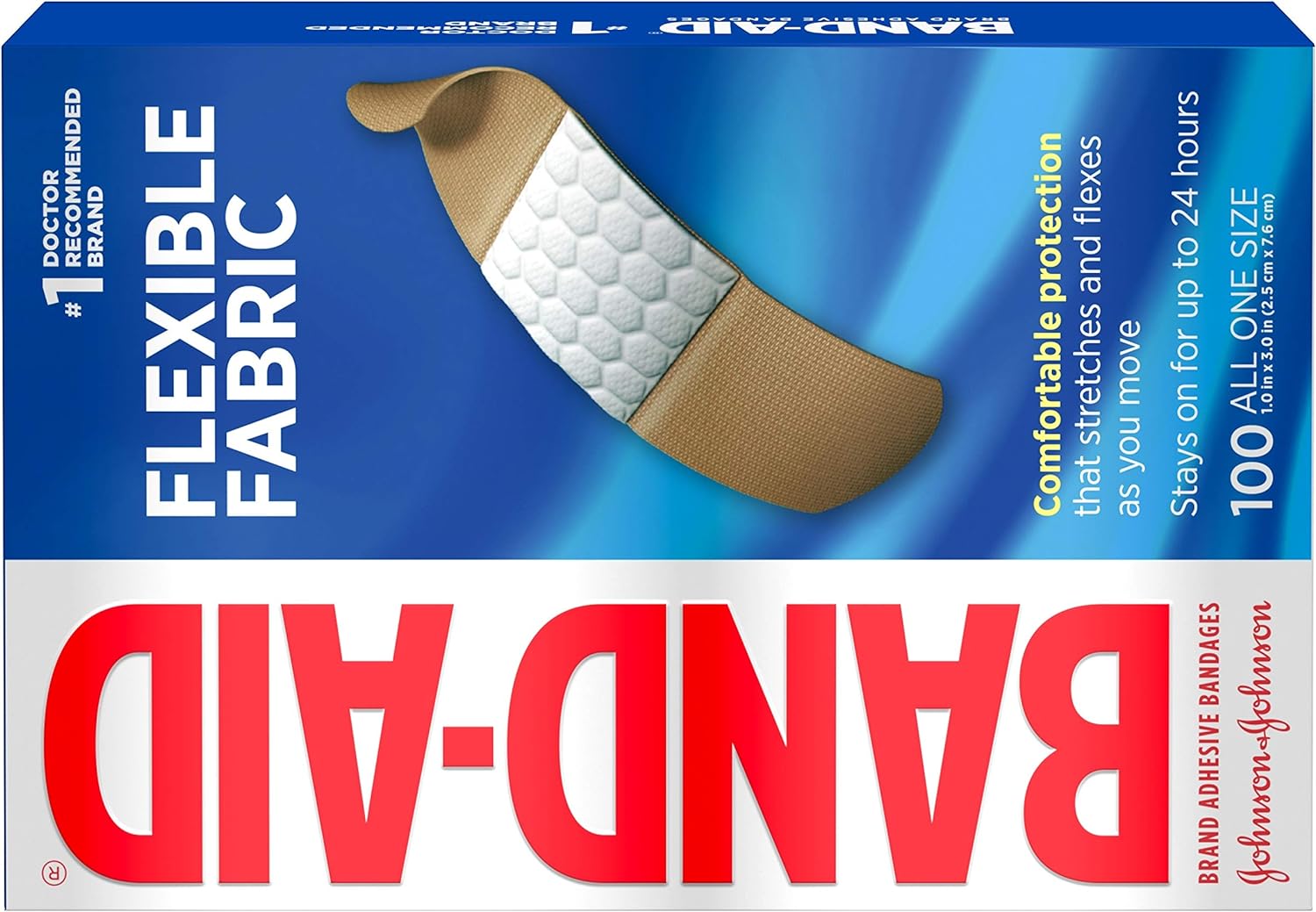 Band-Aid Brand Flexible Fabric Adhesive Bandages for Wound Care and First Aid, All One Size, 100 Count : Health & Household