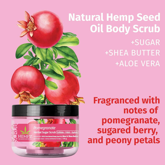 Hempz Sugar Body Scrub - Pomegranate - All Natural Exfoliating Shea Butter, Sugar, And Salt - For Women, Men, And Teens 7.3 - Fl Oz