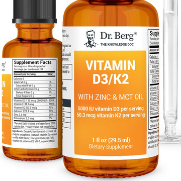 Dr. Berg Liquid Vitamin D3 & K2 Supplement - For Bone, Teeth, Mood & Immune Health - Vitamin D3 & K2 Drops For Adults - 1 Fl Oz