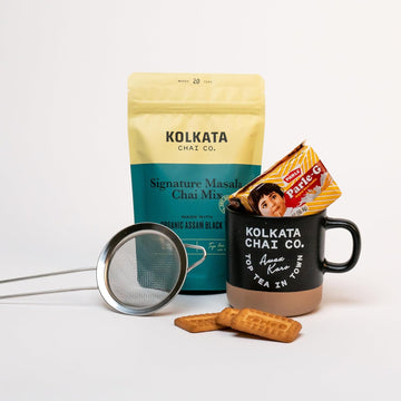 Kolkata Chai - Decaf Masala Chai Mix - Gift Box Includes Mug And Strainer -, Makes 20 Cups, Premium Loose Leaf Tea And Spice Blend, All Natural, 4.23 Oz