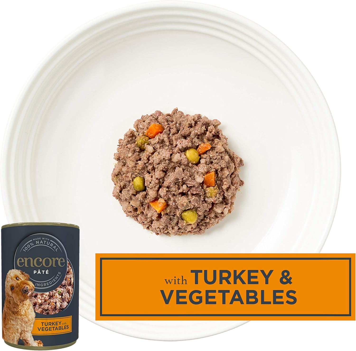 Encore Natural and Complete Wet Dog Food, Turkey with Vegetables 400 g Pate Tins (Pack of 6) :Pet Supplies