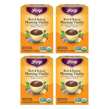 Yogi Tea Rich & Robust Morning Vitality Tea - 16 Tea Bags Per Pack (4 Packs) - Organic Adaptogen Tea Perfect For The Morning - Includes Puerh Tea Leaf, Roasted Chicory Root, Cinnamon Bark & More