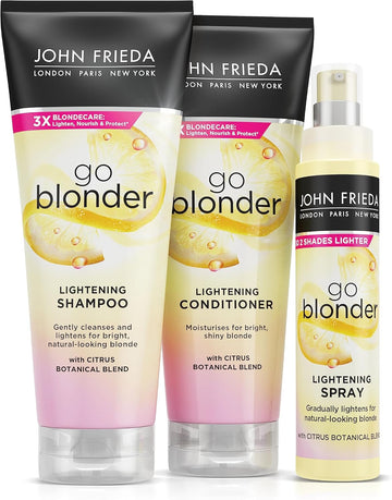 John Frieda Sheer Blonde Go Blonder Lightening Shampoo, Conditioner And Controlled Lightening Spray Value Bundle, Hair Lightener Blonding Value Pack
