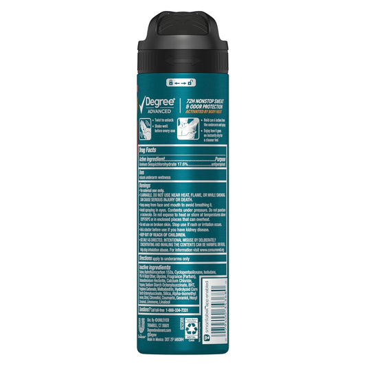 Degree Men Advanced Antiperspirant Deodorant Dry Spray 72-Hour Sweat And Odor Protection Adventure Deodorant For Men With Body Heat Activated Technology 3.8 Oz