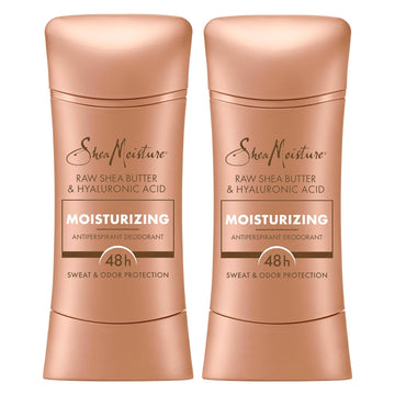 SheaMoisture Antiperspirant Deodorant Stick Moisturizing Raw Shea Butter & Hyaluronic Acid 2 Count for 48HR Sweat & Odor Protection with No Parabens & No Mineral Oil 2.6 oz