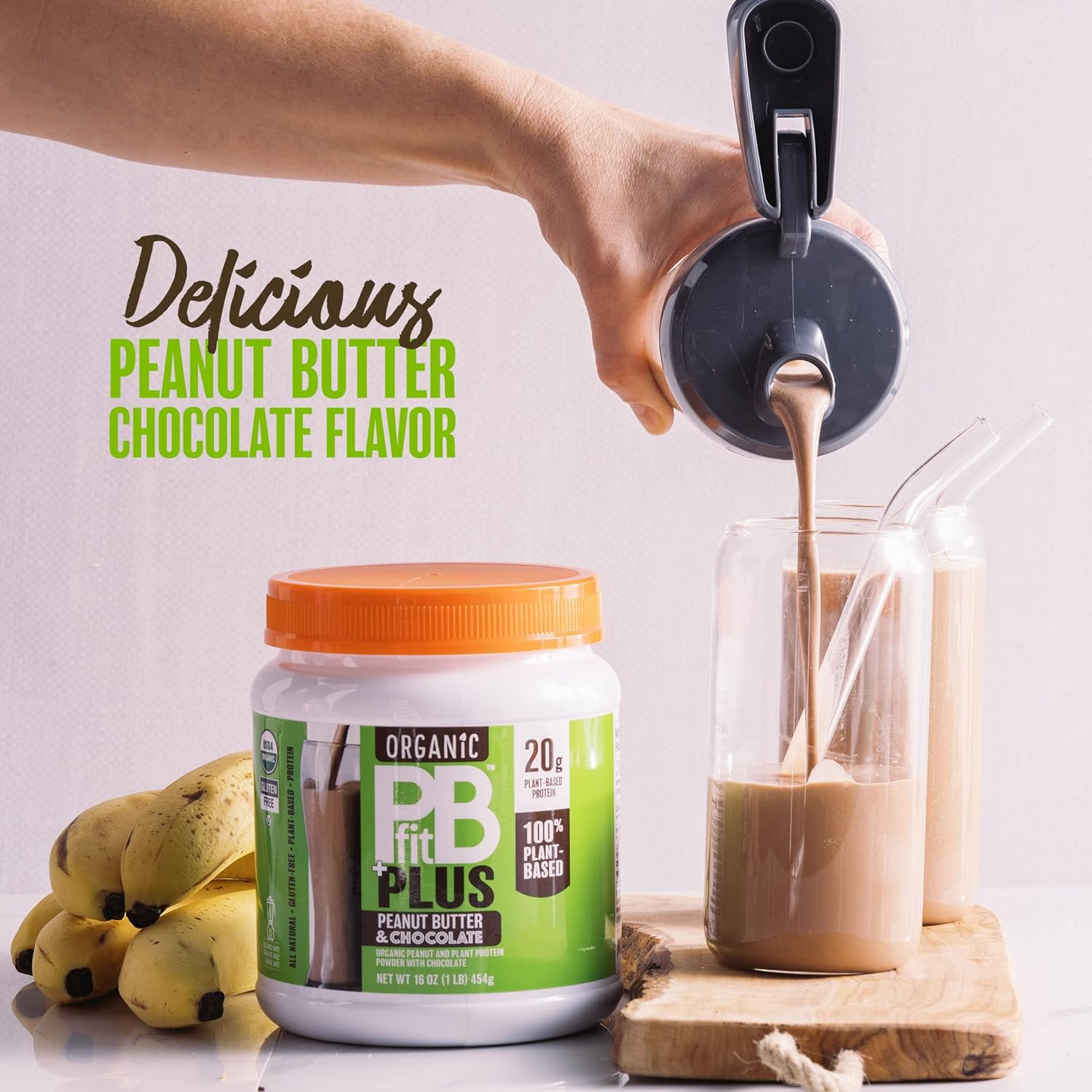 PBfit Vegan Organic Peanut Butter & Chocolate Plus Powder, 1 Pound