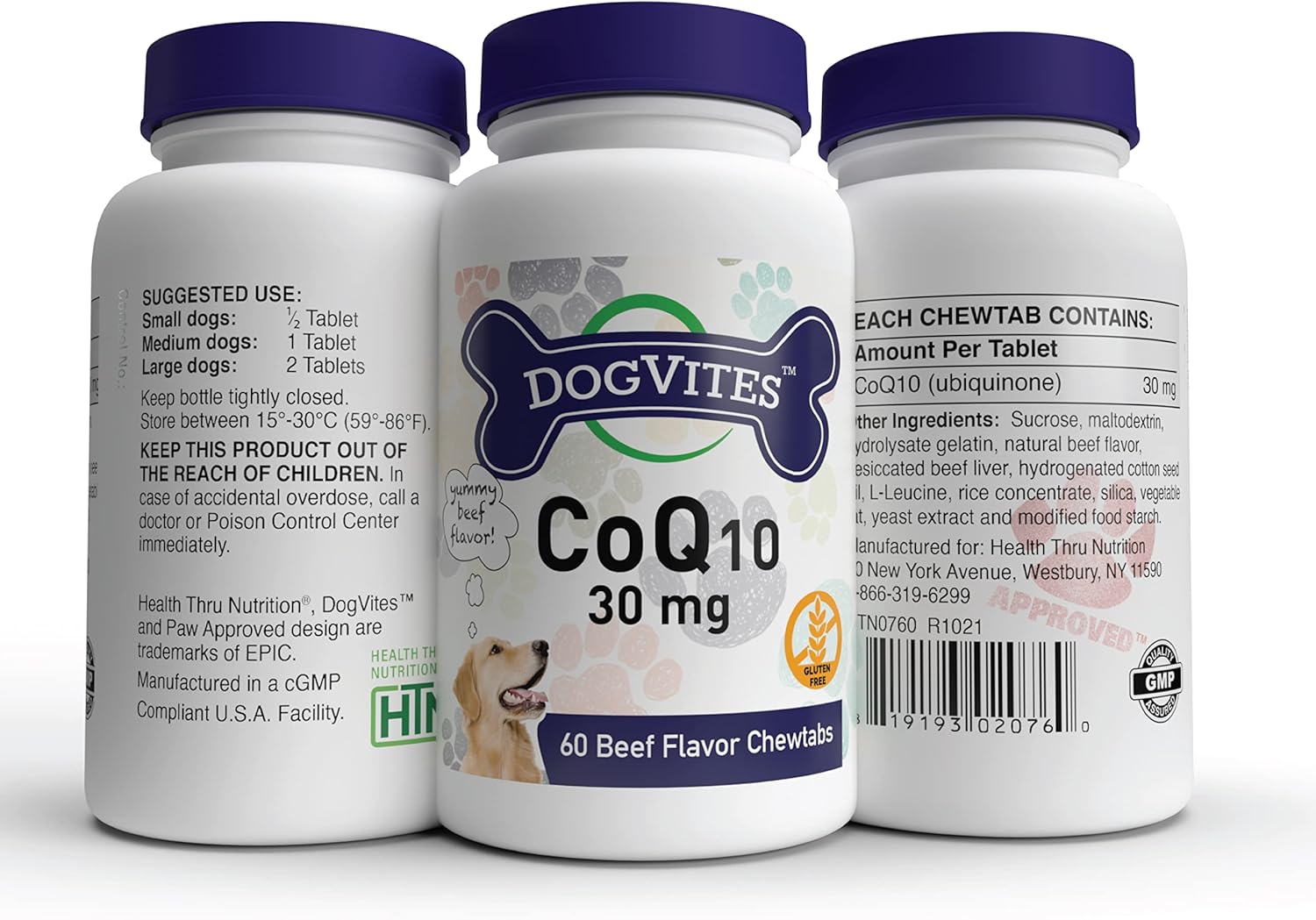 Health Thru Nutrition Dog-Vites Coq10 For Dogs, 60 Beef-Flavored Chewable Tablets, 30Mg : Pet Multivitamins : Pet Supplies