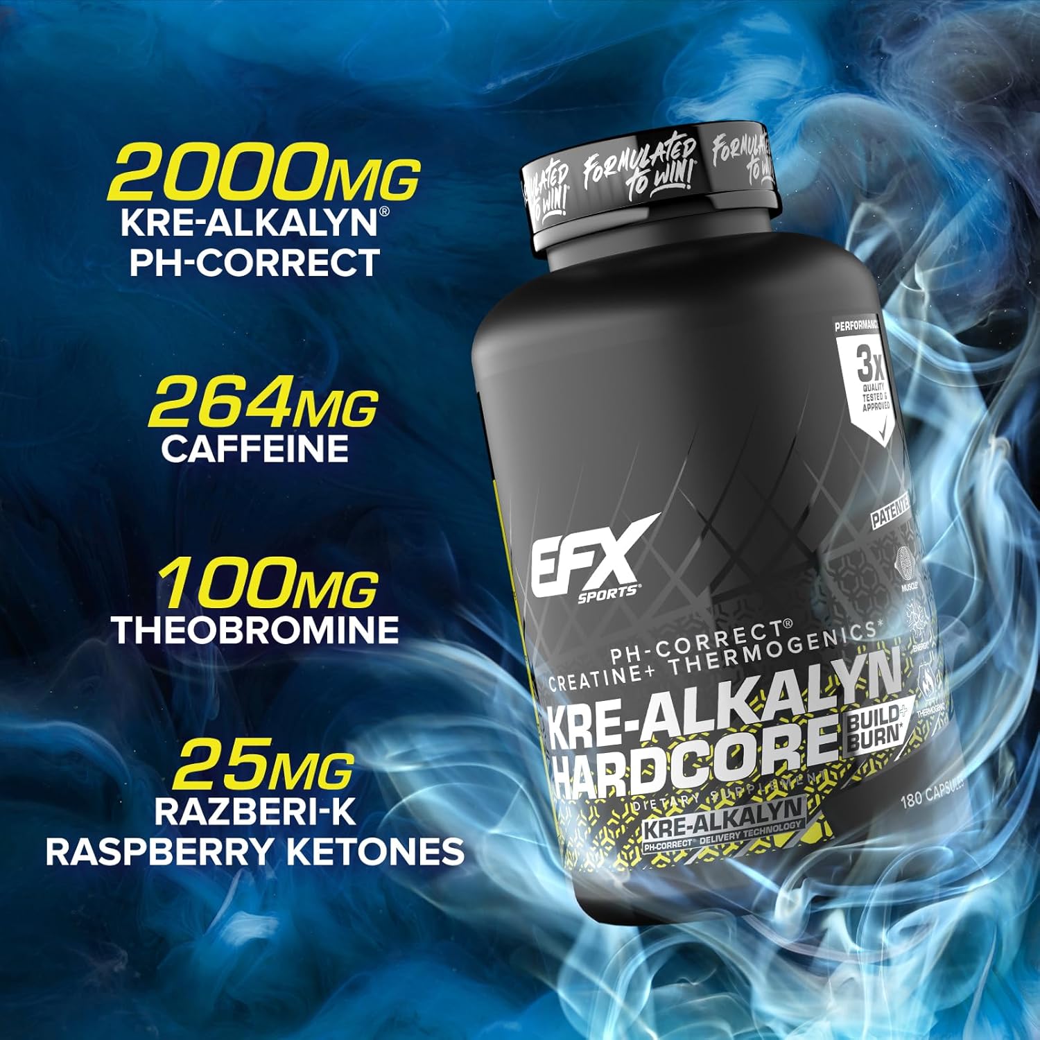 Efx Sports Kre-Alkalyn Hardcore | Thermogenic Ph Correct Creatine Monohydrate Pill Supplement | Energy & Strength Pre Workout | 60 Servings, 180 Capsules : Health & Household