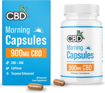 Cbdfx 900Mg Cbd High Strength Morning Cbd Capsules With Caffeine, Cbg & Unique Terpene Blend, Vegan, Gluten Free, 60 Capsules