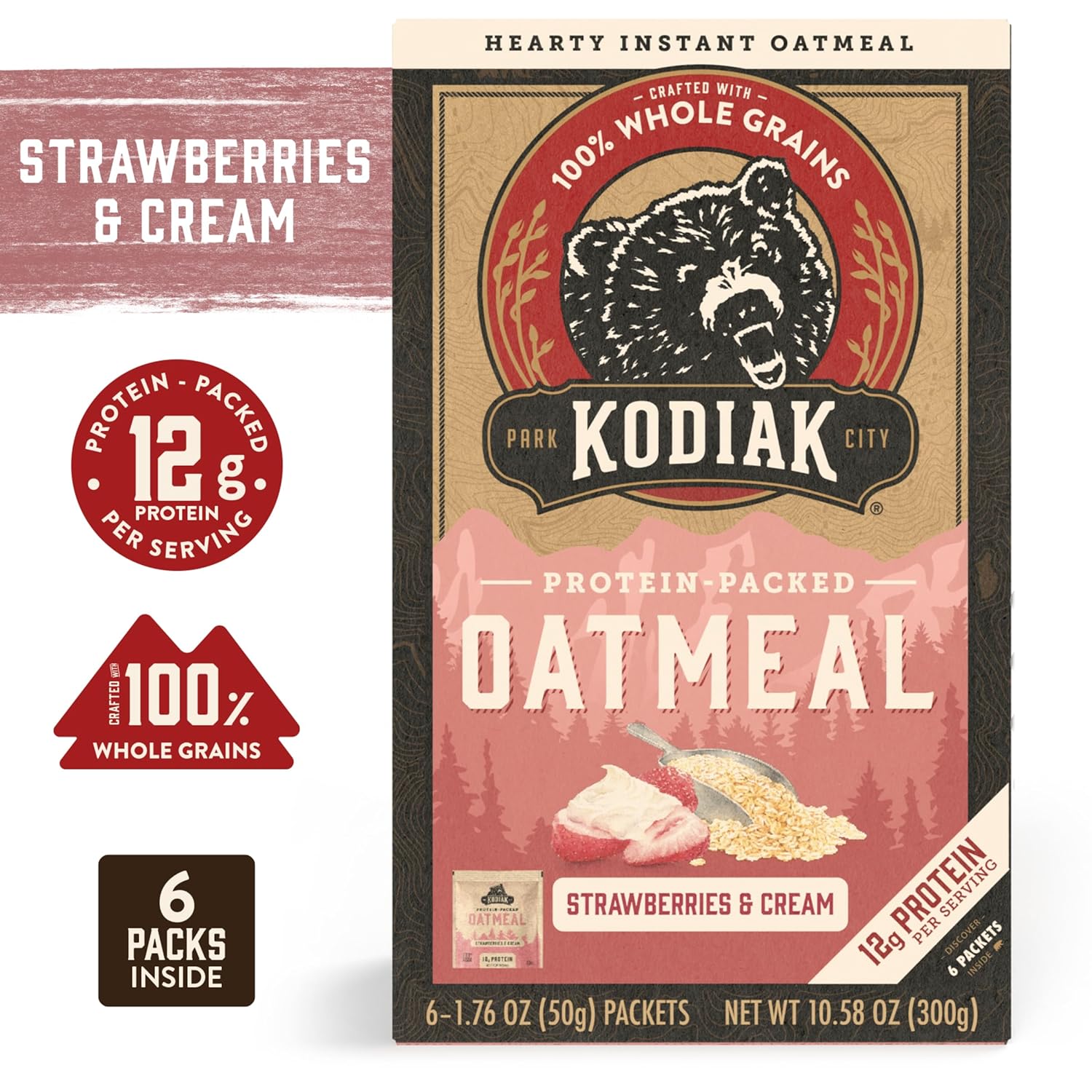 Kodiak Cakes Strawberries & Cream Oatmeal Packets (Pack of 6) : Grocery & Gourmet Food