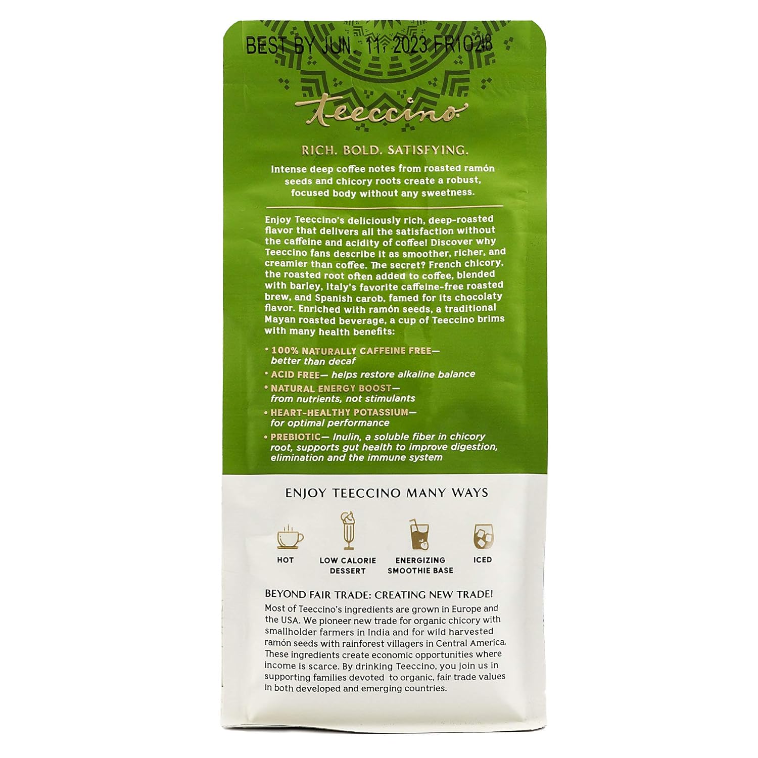 Teeccino Organic Caffeine Free Herbal Coffee, Maya French Roast, 11-Ounce Bags (Pack Of 3)