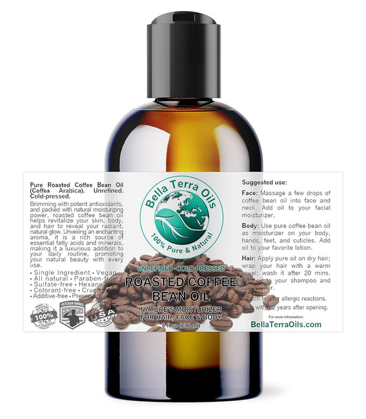 Bella Terra Oils - Roasted Coffee Bean Oil 8 oz - Celebrate the Pure Coffee Oils Essence, Packed with Vitamin E, Perfect for a Nourishing Skin Experience