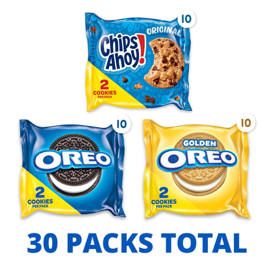 Nabisco Sweet Treats Cookie Variety Pack Oreo, Oreo Golden & Chips Ahoy!, 30 Snack Packs (2 Cookies Per Pack)