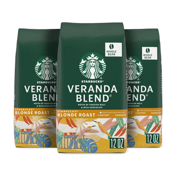 Starbucks Whole Bean Coffee—Starbucks Blonde Roast Coffee—Veranda Blend—100% Arabica—3 bags (12 oz each)