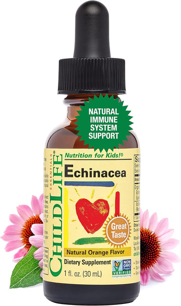CHILDLIFE ESSENTIALS Liquid Echinacea for Kids - Immune Booster for Kids, All-Natural, Infant & Toddler Echinacea Drops, Gluten-Free, Allergen-Free, Natural Orange Flavor, 1-Ounce Bottle