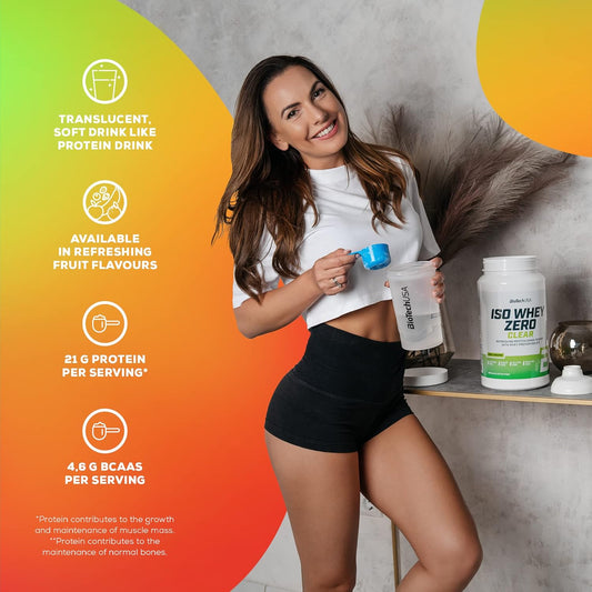Biotechusa Iso Whey Zero Clear Drink Powder, Refreshing, Sugar-Free, Lactose-Free, Gluten-Free, 5 Fruity Flavors, 88 Kcal, 21G Protein, Bcaas, 500 G, Peach Iced Tea