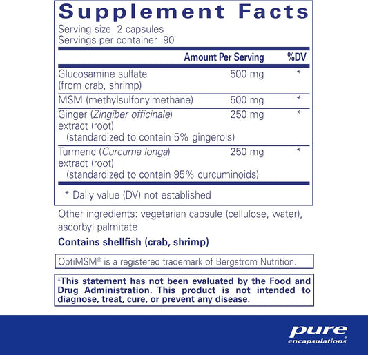 Pure Encapsulations Glucosamine Msm | Supplement For Joint Support, Mobility, Comfort, Cartilage Health, And Connective Tissue* | 180 Capsules