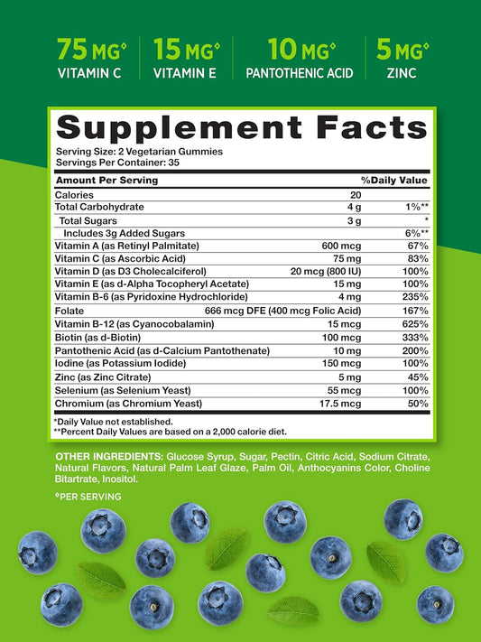 Mens Multivitamin Gummy | 70 Count | Vegetarian, Non-Gmo, Gluten Free | With B12, D3, Zinc | Blueberry Flavor | By Nature'S Truth