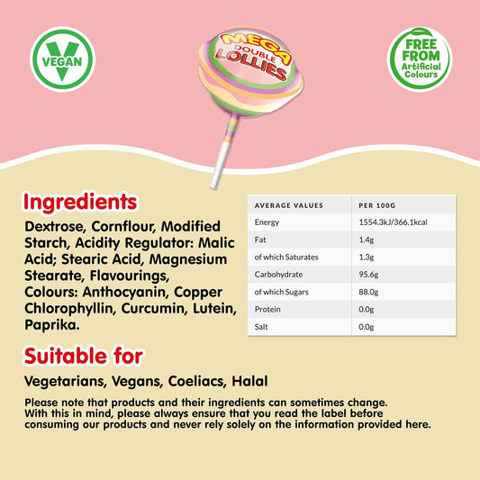 Swizzels Mega Double Lollies, Fruit Flavoured Lollipop Sweet Box (36 Lollipops Per Box)