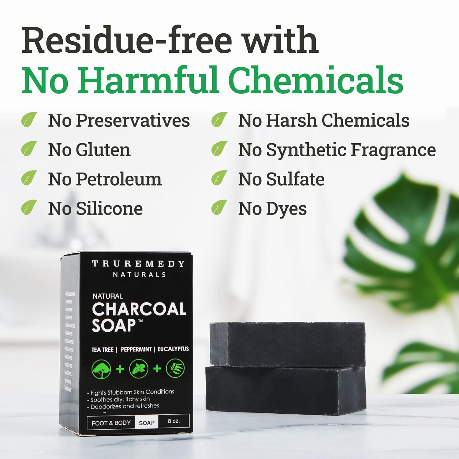 Natural Activated Charcoal Soap Bar (2-Pack) - Hand, Foot & Body Soap - Tea Tree, Peppermint & Charcoal Soap - Vegan, Cruelty Free - Made In USA - 8 Oz : Beauty & Personal Care