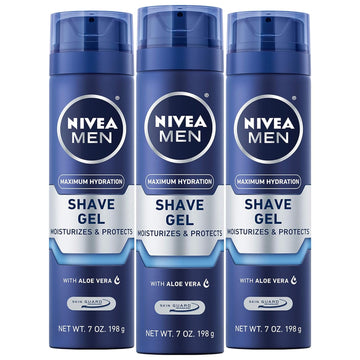 Nivea Men Maximum Hydration Shave Gel With Aloe Vera And Provitamin B5, Shaving Gel For Men, 3 Pack Of 7 Oz Cans