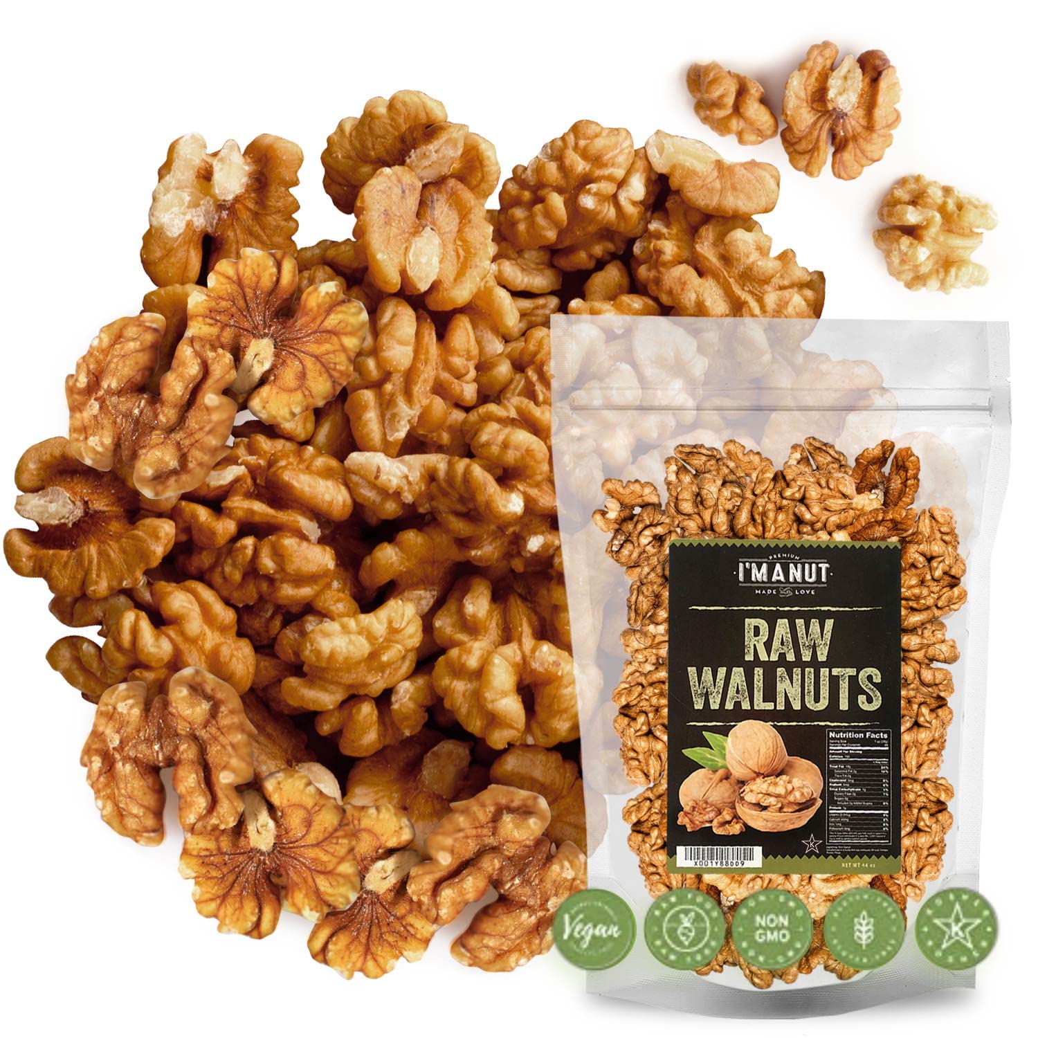 California Raw Walnuts-Halves & Pieces 48Oz (3 Lb) 100% Natural, No-Ppo, No Preservatives, Non-Gmo, Batch Tested Gluten & Peanut Free Kosher, Vegan, Keto, No Salt, Shelled Walnuts For Baking Salads Snacks