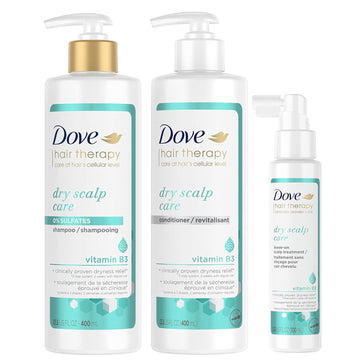 Dove Hair Therapy Regimen Hair Set Shampoo, Conditioner And Leave-On Scalp Treatment For Dry Scalp With Vitamin B3