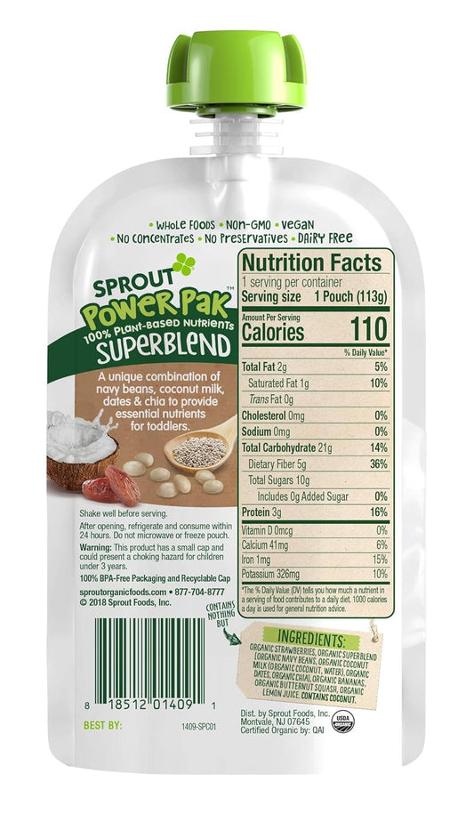 Sprout Organic Baby Food, Stage 4 Toddler Pouches, Strawberry Banana & Butternut Squash Power Pak, 4 Oz Purees (Pack Of 6)
