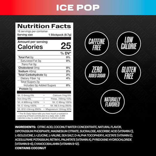 Prime Hydration+ Sticks Ice Pop | Hydration Powder Single Serve Sticks | Electrolyte Powder On The Go | Low Sugar | Caffeine-Free | Vegan | 16 Sticks