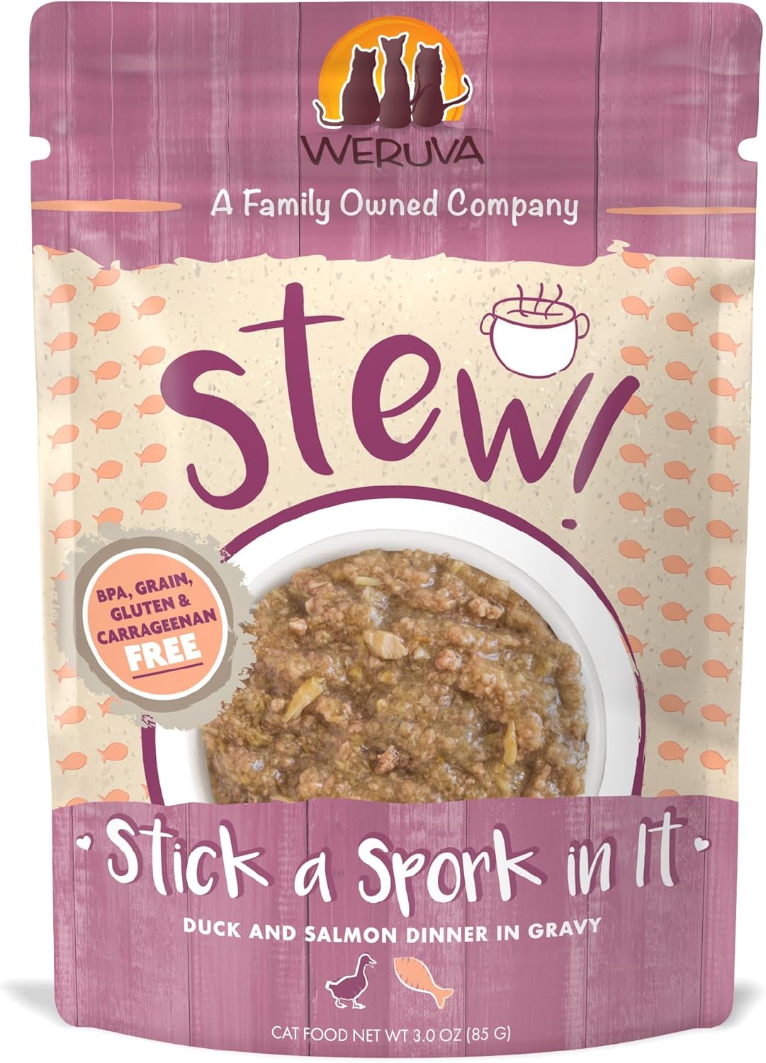 Weruva Classic Cat Stews, Stick A Spork In It With Duck & Salmon In Gravy, 3Oz Pouch (Pack Of 12)