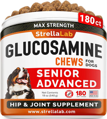 Senior Advanced Glucosamine Chondroitin Joint Supplement For Dogs - Hip & Joint Pain Relief Pills - Large & Small Breed - Hip Joint Chews Canine Joint Health - Chews Older Dogs - Bacon Flavor - 180Ct