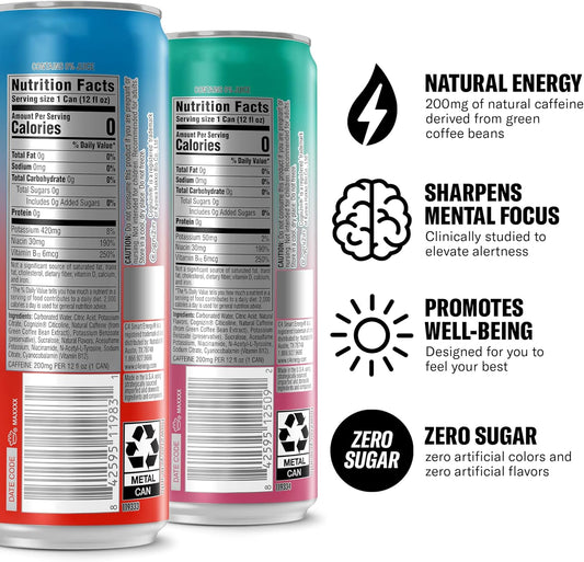 C4 Smart Energy Drinks Variety Pack, Sugar Free Performance Fuel & Nootropic Brain Booster, Coffee Substitute Or Alternative, 4 Flavor Berry Breeze Variety 12 Pack