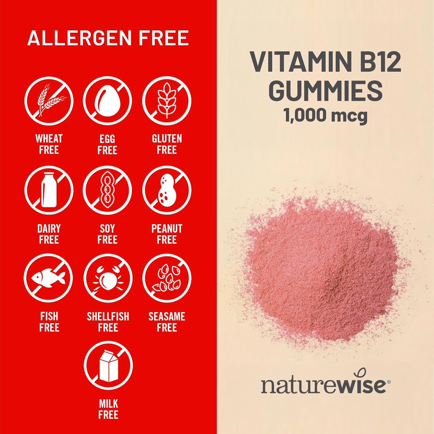 Naturewise Vitamin B12 Gummies For Adults, 1000 Mcg - Strawberry Lemon Flavor - Supports Daily Energy, Mental Clarity, Cognitive Function - Vegan, Gluten-Free, Non-Gmo - 180 Count[3-Month Supply]