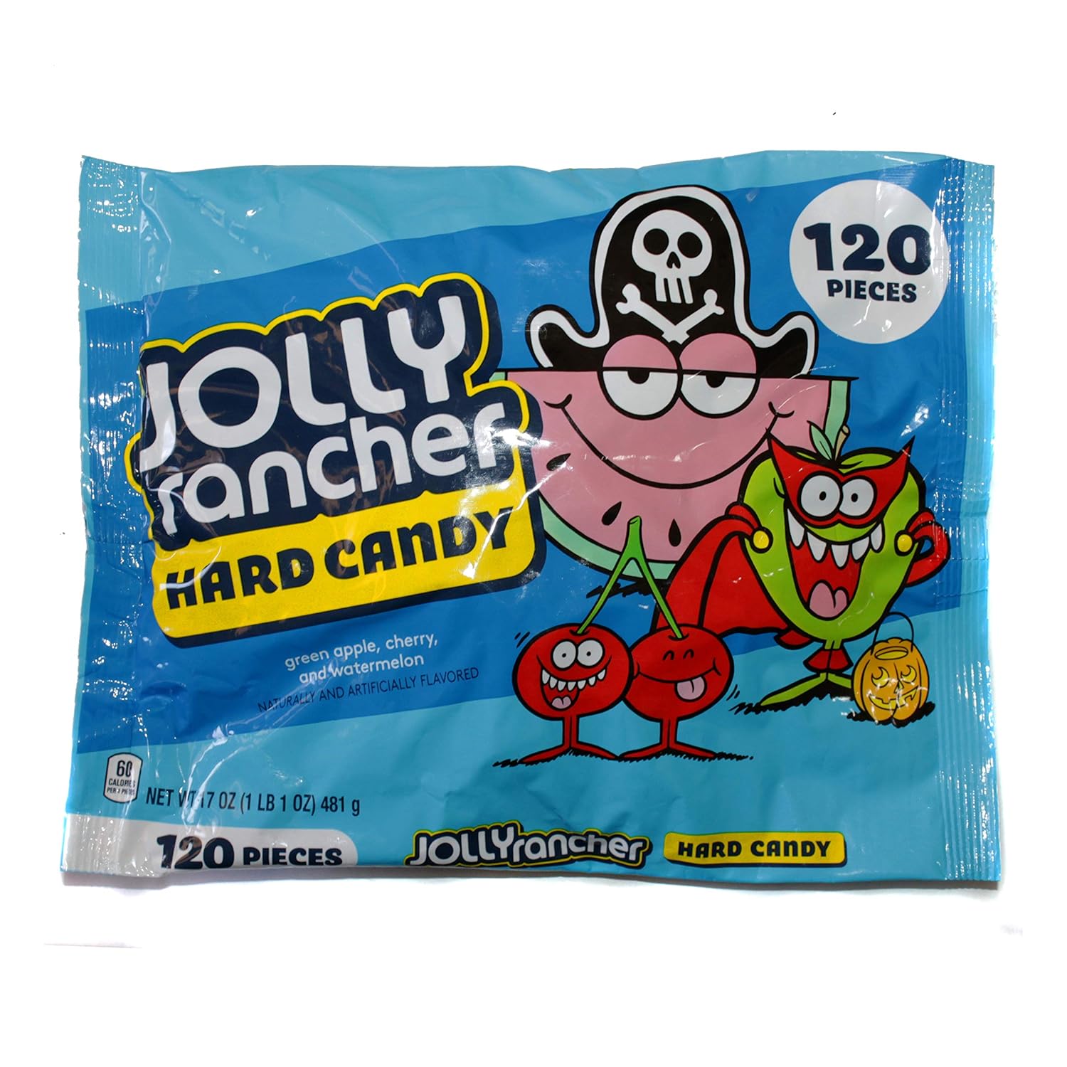 Jolly Rancher (1) Bag Hard Candy - 120 Individually Wrapped Pieces Assorted Flavors - Green Apple, Cherry, Watermelon - Halloween Candies Net Wt. 17 Oz