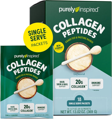 Purely Inspired Collagen Powder, 18 Single Serve Packets, Unflavored - 20G Collagen Peptides Protein Powder For Women & Men - Grass-Fed & Pasture Raised - Gluten-Free, Paleo & Keto-Friendly