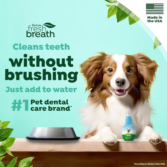 TropiClean Fresh Breath Dog Teeth Cleaning Drops - Dental Care Solution - Breath Freshener Oral Care - Drops Mouthwash for Bad, Smelly Dog Breath - Derived from Natural Ingredients, Original, 59ml?FBDR2.2Z
