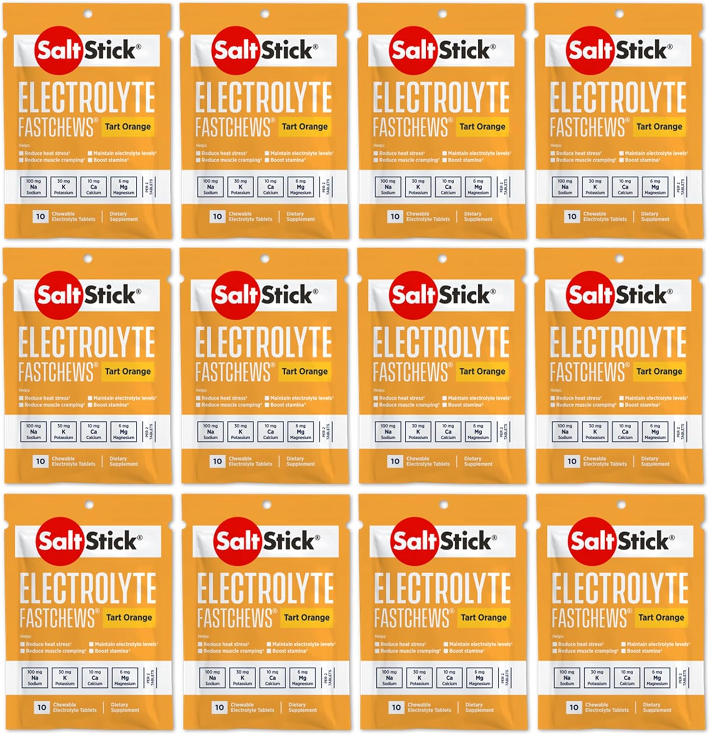 Saltstick Electrolyte Fastchews Chewable Tablets | 120 Count - Orange | Salt Tablets For Runners, Sports Nutrition, Hydration Tablets, Electrolyte Chews | 12 Packets Of 10 Tablets Each