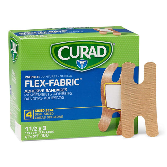 Curad Fabric Adhesive Knuckle Bandages, Finger Bandages For Knuckles (Pack Of 100), Natural