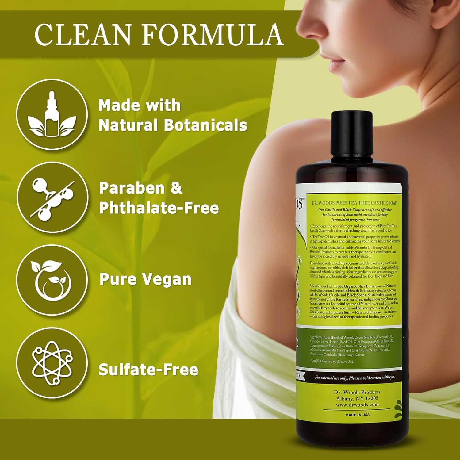 Dr. Woods Pure Tea Tree Castile Soap With Organic Shea Butter, 32 Ounce