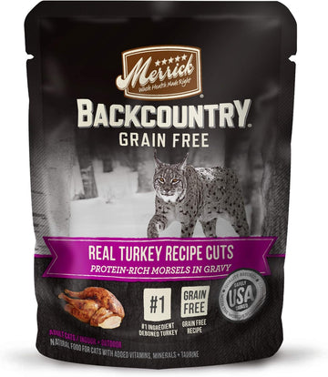 Merrick Backcountry Grain Free Gluten Free Premium High Protein Wet Cat Food, Turkey Recipe Cuts With Gravy - (Pack Of 24) 3 Oz. Pouches