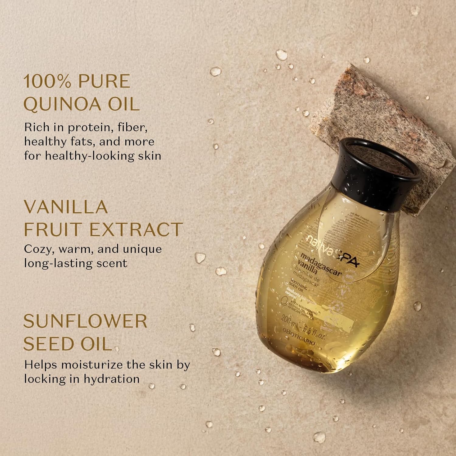 Nativa Spa By O Boticário, Madagascar Vanilla Body Oil, Soothing & Moisturizing, 6.8 Ounce : Beauty & Personal Care