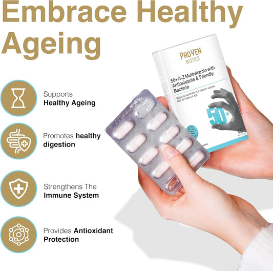 Pro-Ven Probiotics For Adults Age 50+ | Gut Health & Immune System Support | 2.5 Billion Cfu Friendly Bacteria & Multivitamin Supplement | 30 Capsules