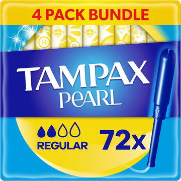 Tampax Compak Pearl Extra Comfort, Regular Absorbency, Light to Moderate Flow, 72 Tampons With Applicator (18 X 4 Packs) SAVING PACK, Extra Comfort & Leak Protection