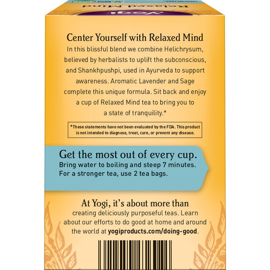 Yogi Tea Relaxed Mind Tea - 16 Tea Bags Per Pack (4 Packs) - Relaxing, Calming Organic Tea For Stress Support - Includes Ashwagandha Root, Sage Leaf, Lavender Flower, Peppermint Leaf & More