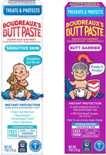 Boudreaux'S Butt Paste 4Oz Butt Barrier Ointment And 4Oz Sensitive Skin Diaper Rash Ointment